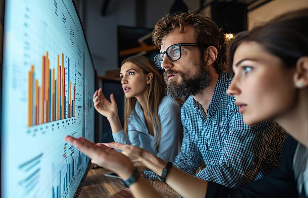 Team looking at supply chain software